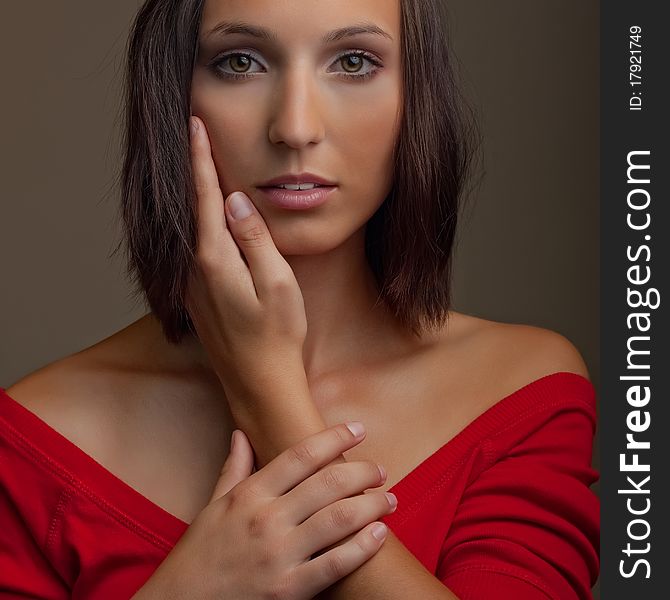 Attractive young girl in red top. Attractive young girl in red top