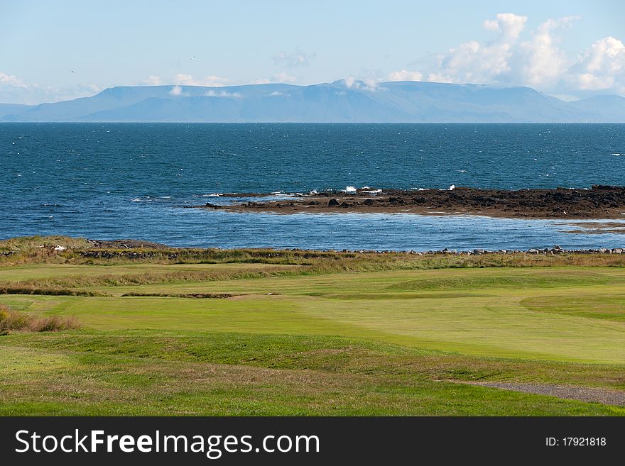 Golf course on the sea in Iceland
