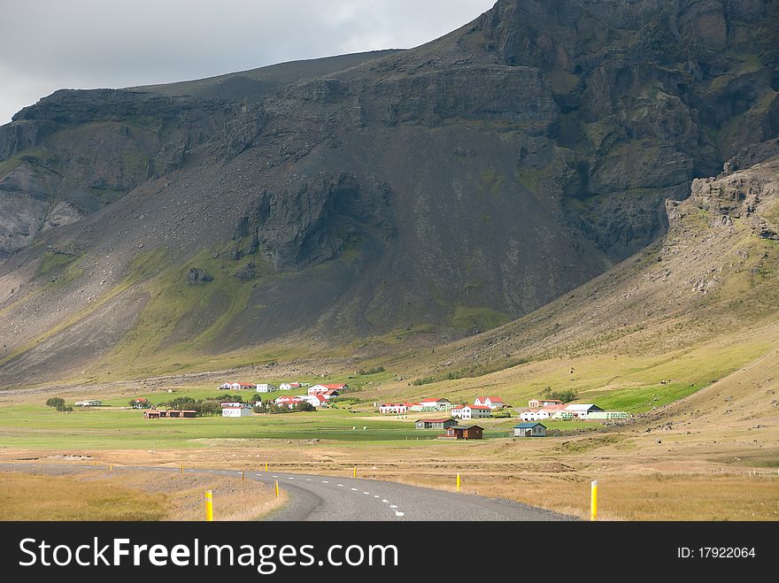 Village in the mountains of Iceland. Village in the mountains of Iceland