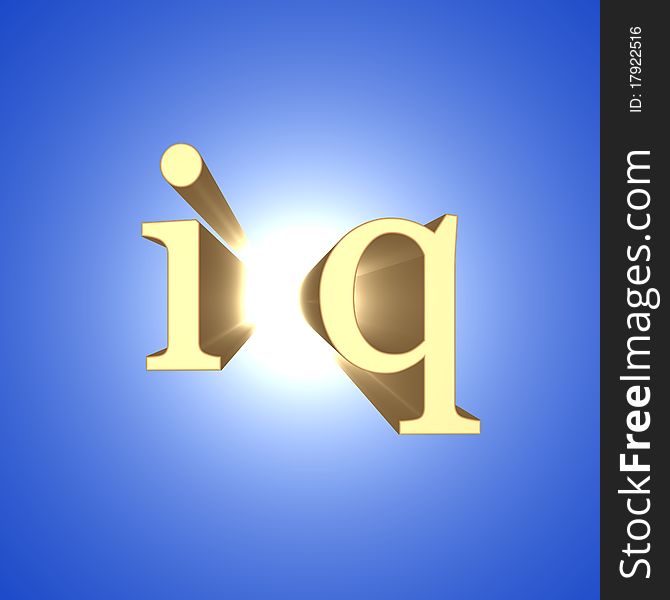 Gold sign IQ symbolizes mind and knowledge. It is represented against the sky in sun beams. Gold sign IQ symbolizes mind and knowledge. It is represented against the sky in sun beams.
