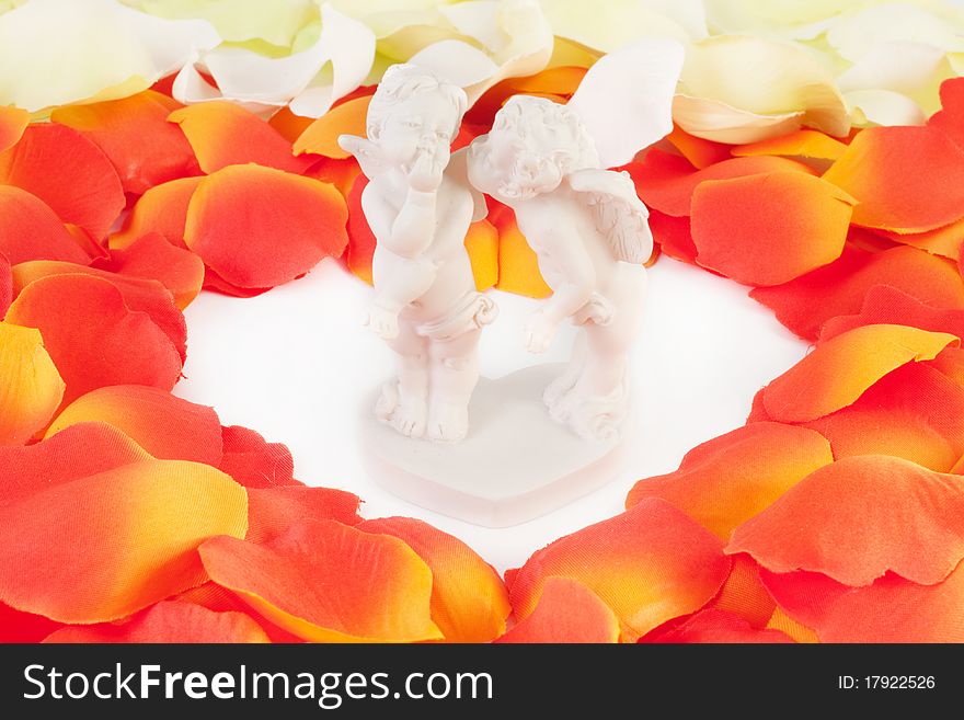 Rose Petal Heart with kissing couple. Rose Petal Heart with kissing couple