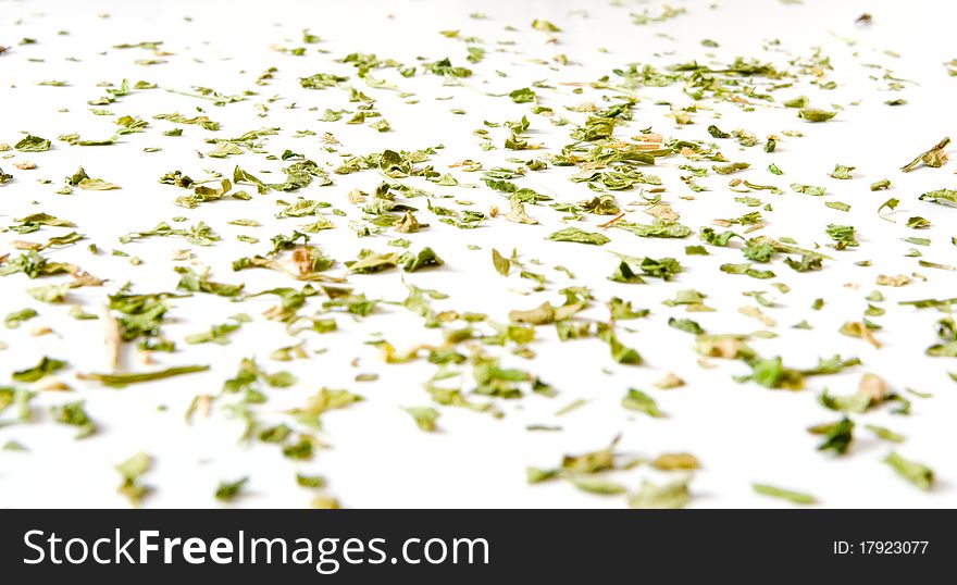 Dried parsley on white background