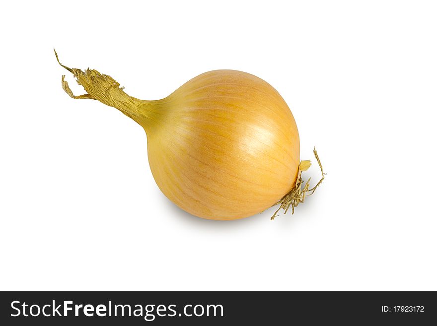 Single yellow onion isolated on white