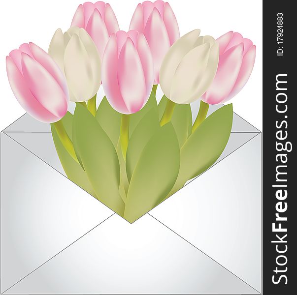 The vector illustration contains the image of letter with flowers