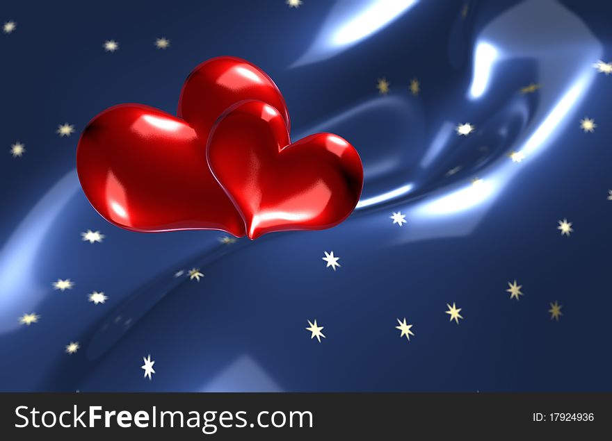 Lonely hearts together. 3D image