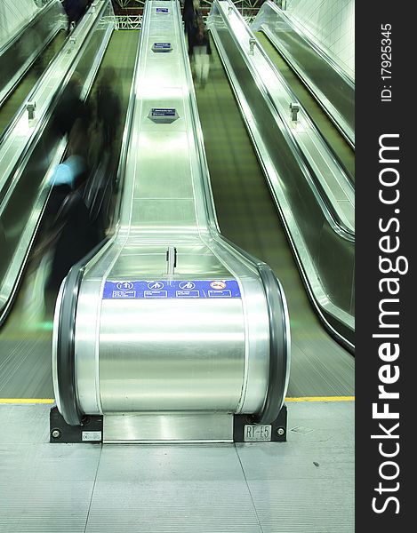 Silver escalator in the subway