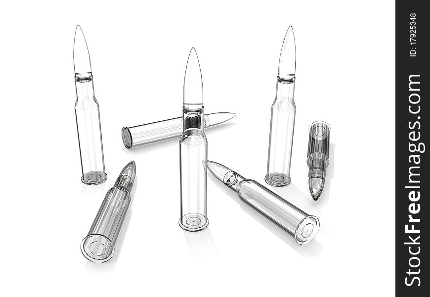 White transparent glass cartridges on white background. White transparent glass cartridges on white background