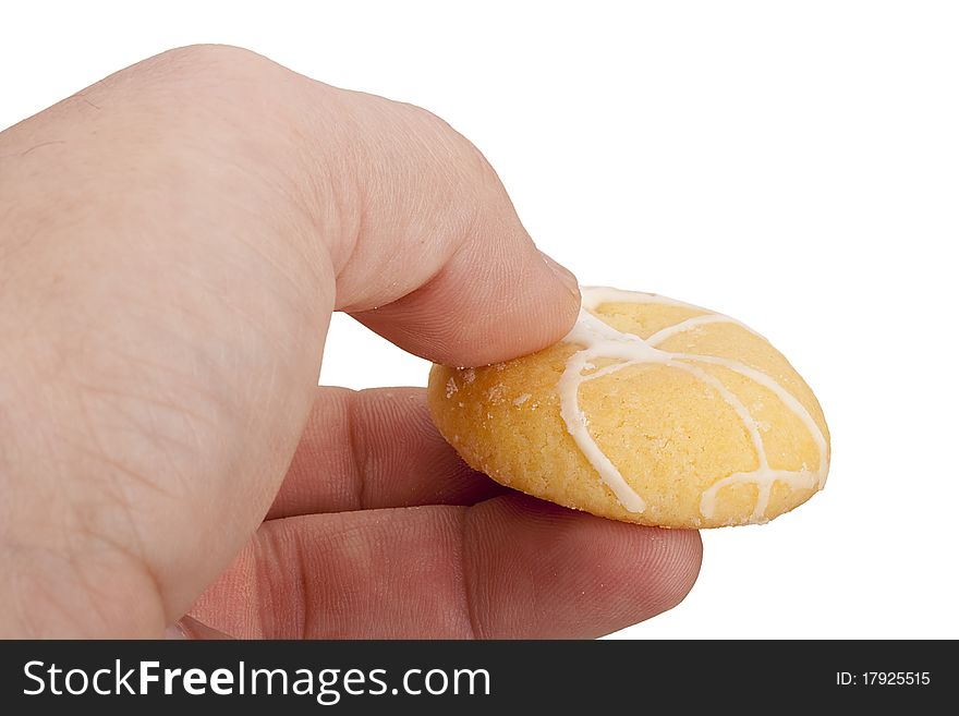 Biscuit dough with icing and jam filling.