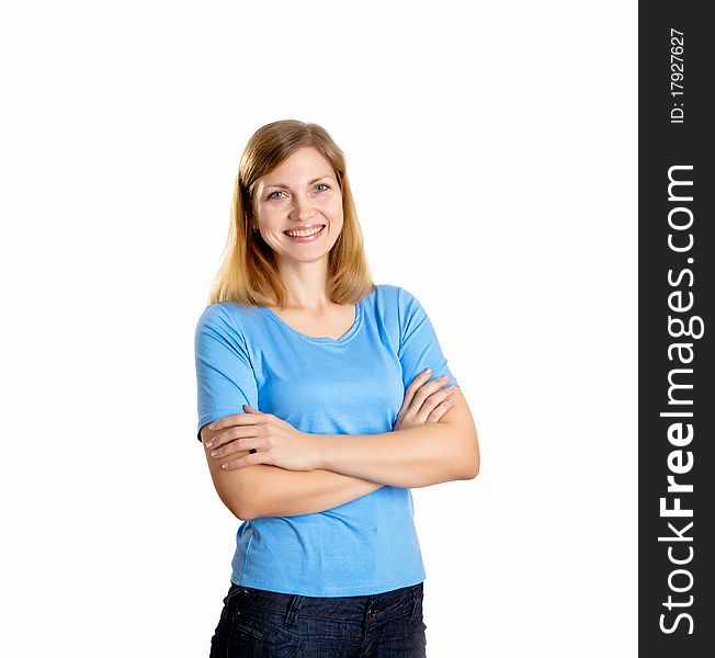 A Young Woman In Studio In Casual Wear