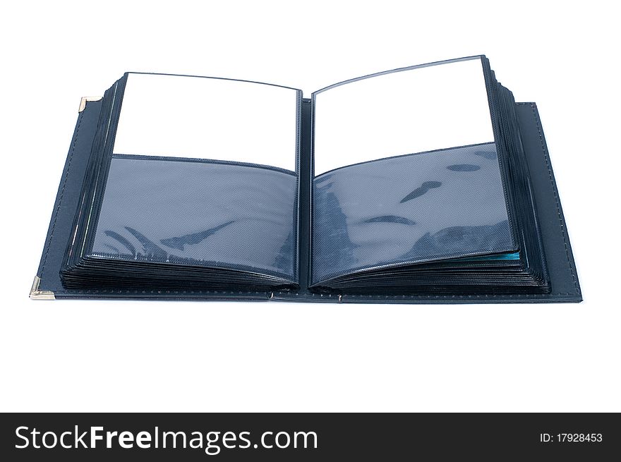 Open photo album with blank space for photo isolated on white background