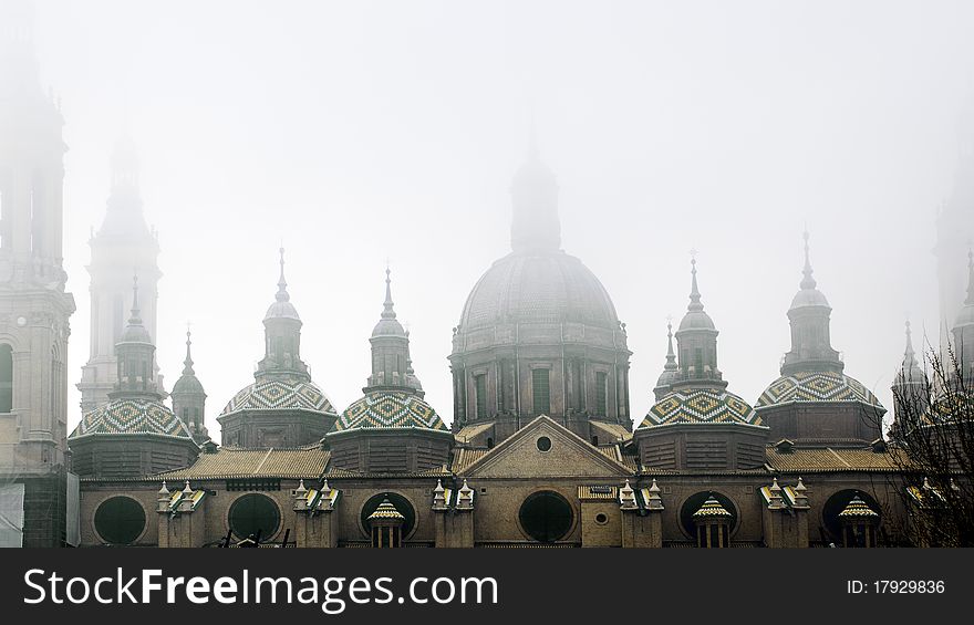 Detail of the domes of ancient architecture with fog. Detail of the domes of ancient architecture with fog