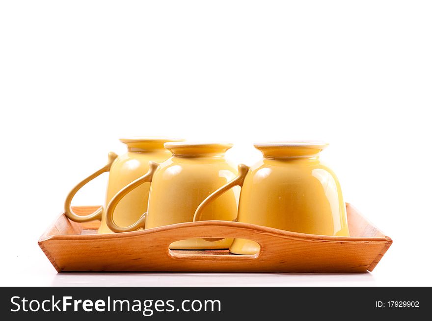 Cafe Serving Concept with Mugs on Serving Tray