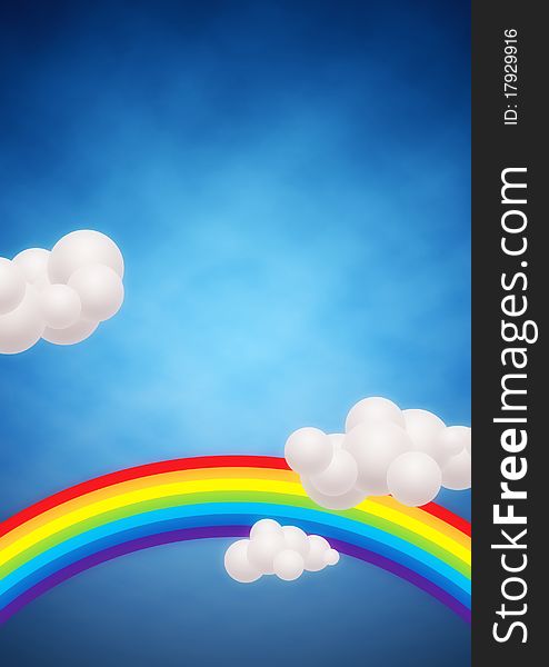 Rainbow in the clouds on the background of the blue sky