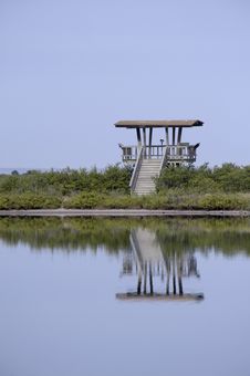 Wooden Observation Tower Reflecting In Water Stock Photo Wooden Observation Tower Reflecting In Water Stock Photo