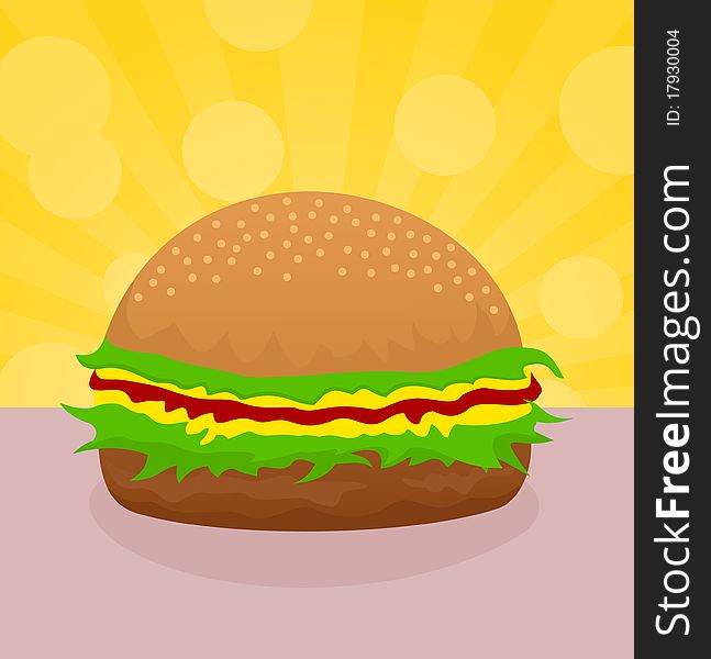 Appetizing hamburger with cheese. A  illustration