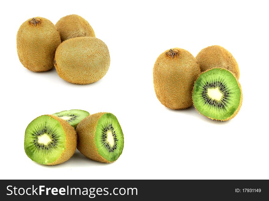 Collection of kiwi fruits isolated on white background.