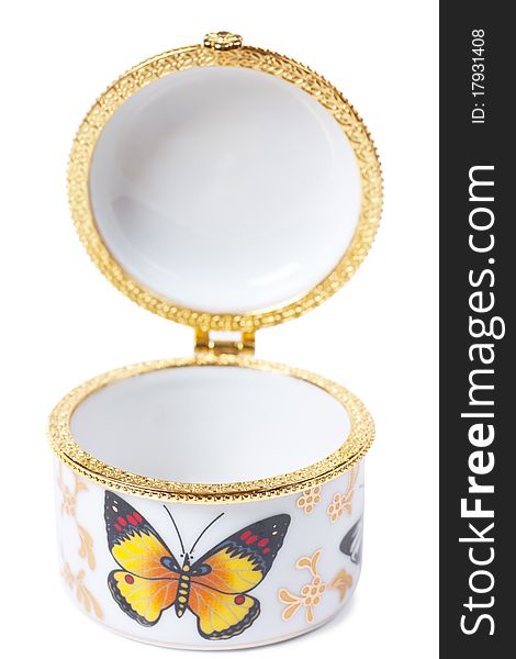 White porcelain box for jewelry on the white background. White porcelain box for jewelry on the white background