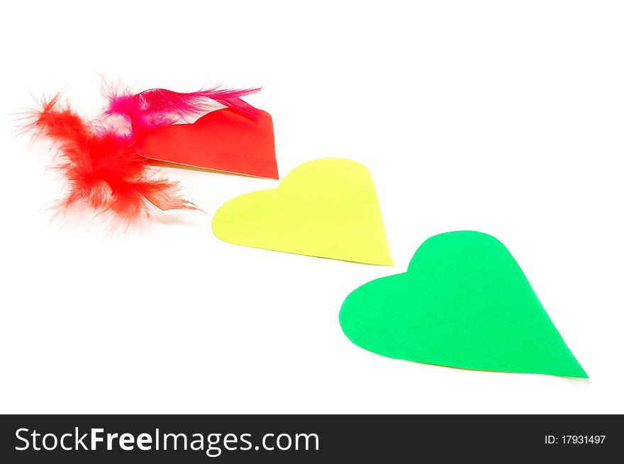 The emblem of hearts in the form of a traffic light with a pen isolated on white background. The emblem of hearts in the form of a traffic light with a pen isolated on white background