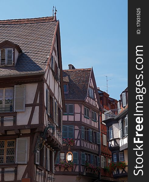 Street with half-timbered houses, Colmar, France. Street with half-timbered houses, Colmar, France