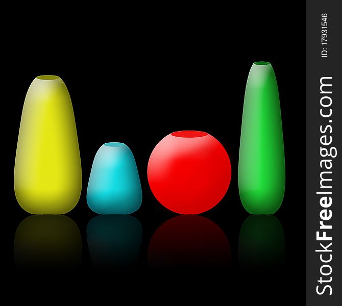 Color vases isolated on black background. Color vases isolated on black background