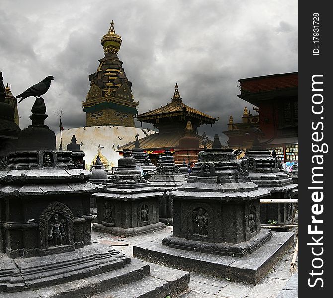View to the stupas in Kathmandu. View to the stupas in Kathmandu