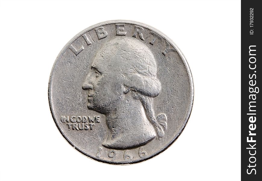 The American coin in twenty five cents (isolated)