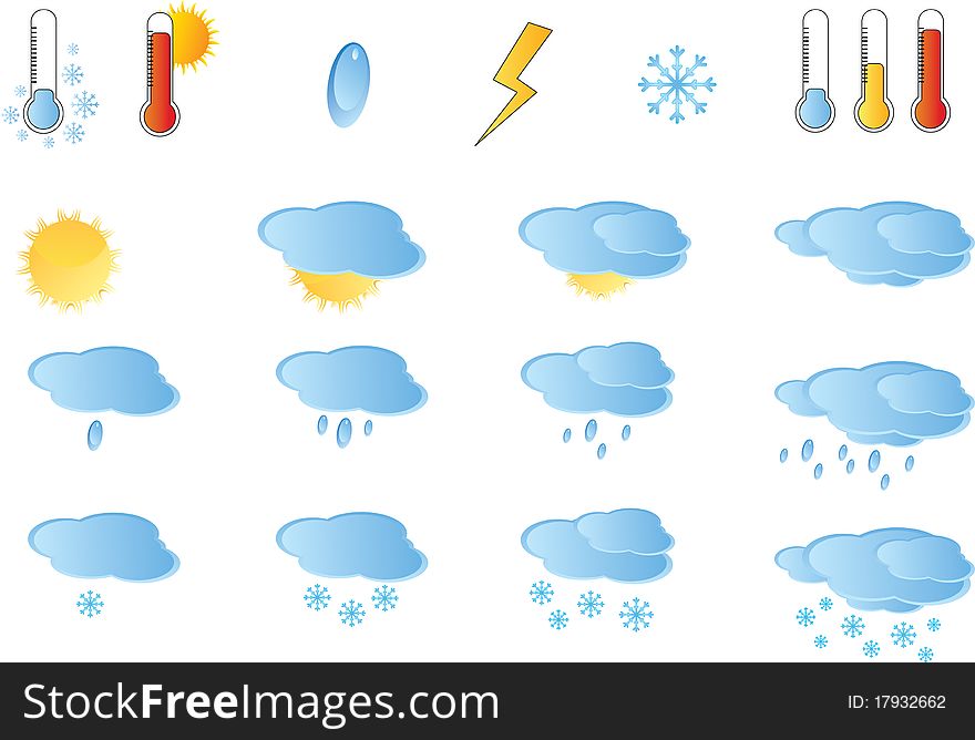 Set of detail weather icos illustration. Set of detail weather icos illustration