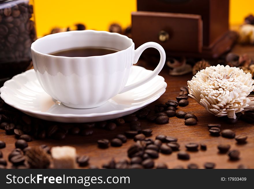 Aroma coffee over wooden background