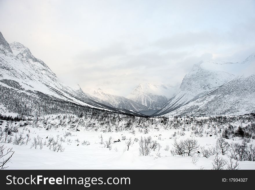 A snowy mountain on the westcoast of Norway. The picture is taken close to Standalshytta in the Sunnmørsalpene.