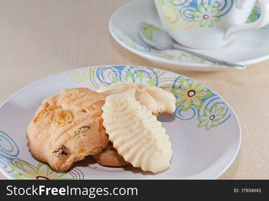 Cookie and coffee for tea time. Cookie and coffee for tea time