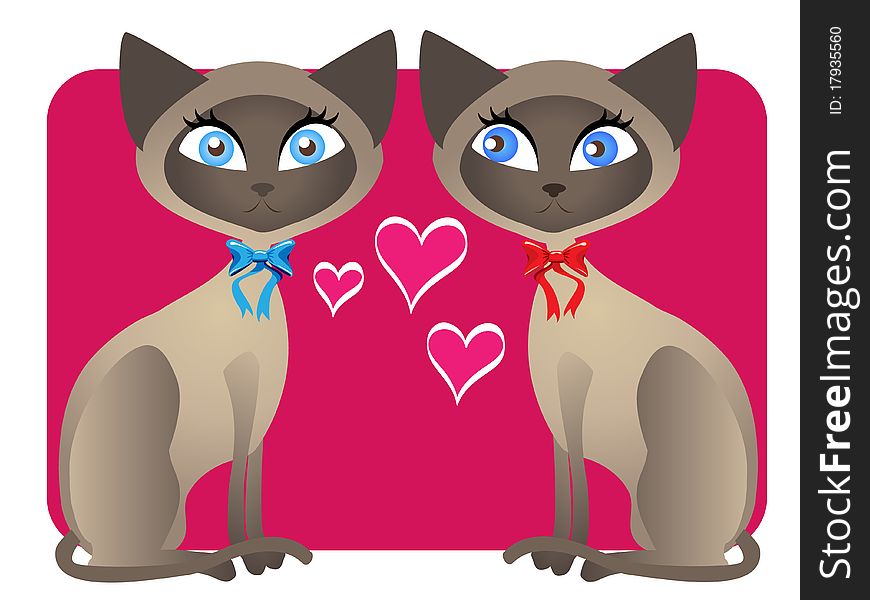 Vector image of two Siamese cats - Valentine's Day theme. Vector image of two Siamese cats - Valentine's Day theme.