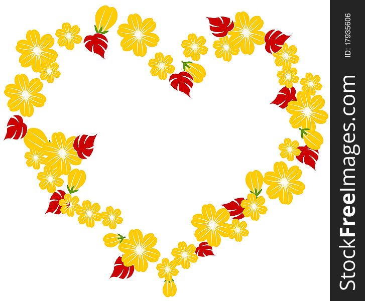 Decorative heart with yellow flowers. Decorative heart with yellow flowers