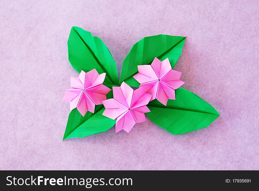 Paper sakura, or origami folded and shaped in sakura