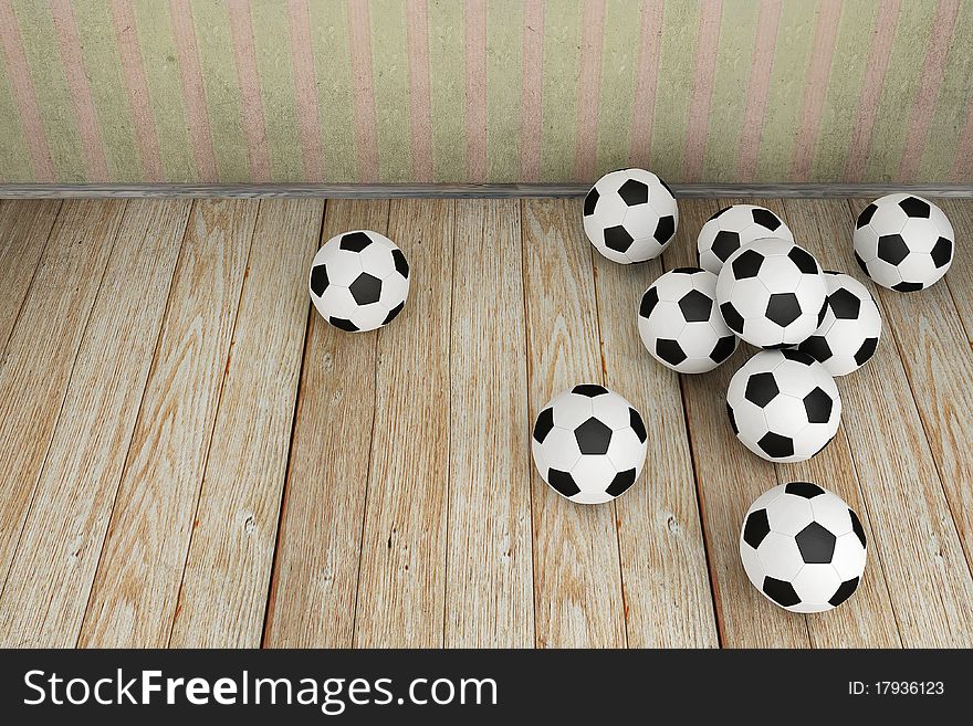 Vintage room with a lot of soccer balls. Vintage room with a lot of soccer balls