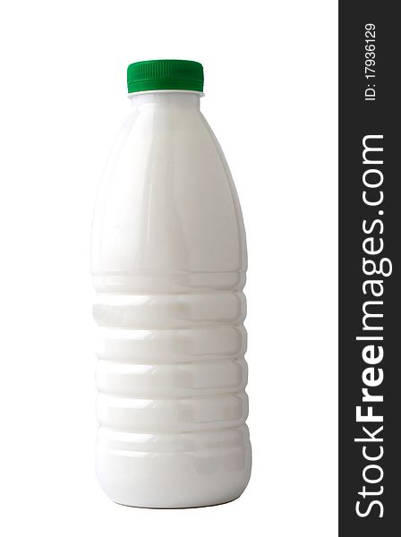 Plastic bottle of milk isolated on white background