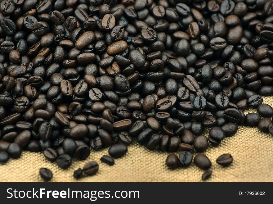 An arrangement of coffee beans closeup