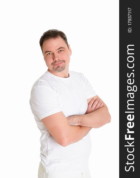 Portrait of a amn in white clothes in studio. Portrait of a amn in white clothes in studio