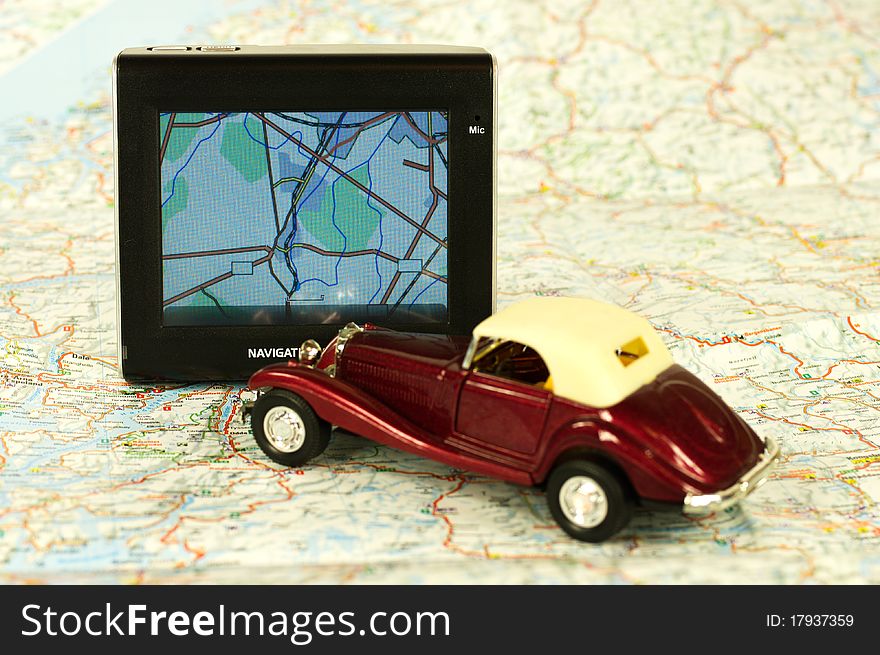 Navigation and model of car on a background map