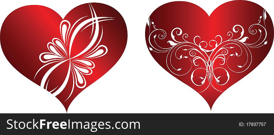 Beautiful two hearts with a pattern to the Valentine's Day.