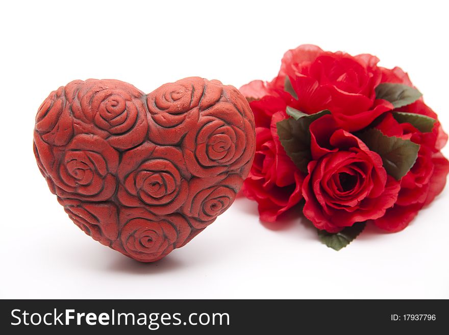 Heart with rose pattern and bunch of roses. Heart with rose pattern and bunch of roses