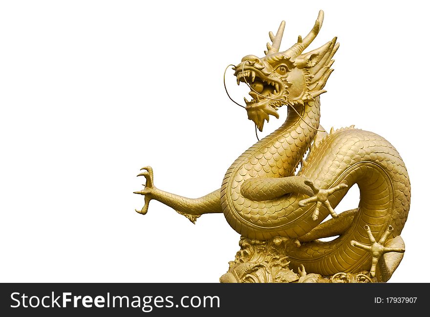 Golden dragon statue in white background. Golden dragon statue in white background