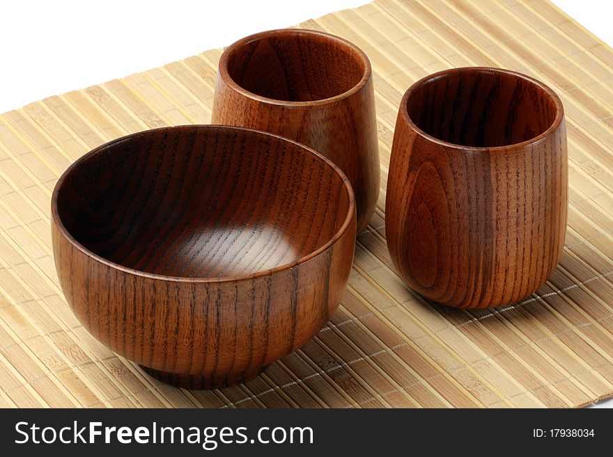 Wood craft (cups, bowl, ) on white background