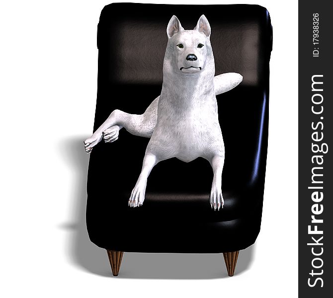 White Wolf. 3D rendering with clipping path and shadow over white. White Wolf. 3D rendering with clipping path and shadow over white