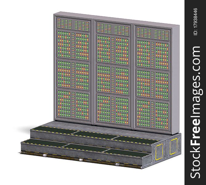 A historic science fiction computer or mainframe. 3D rendering with clipping path and shadow over white