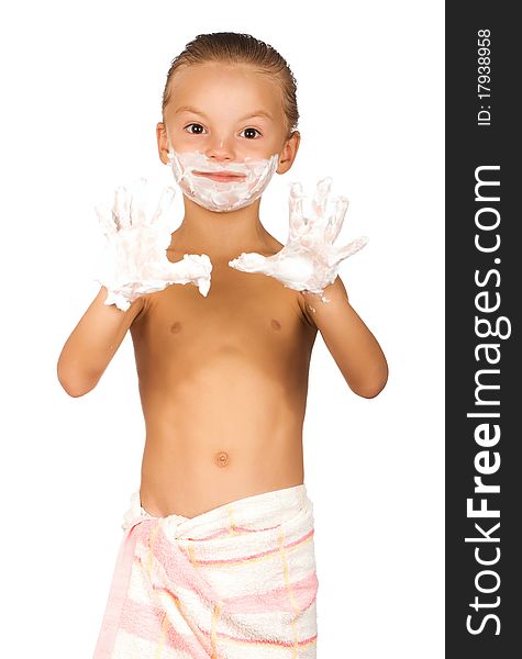 Little boy shaving isolated on white background