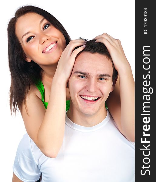 Smiling couple isolated on a white background