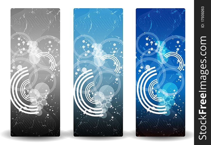 Three abstract banners with silver and blue colors