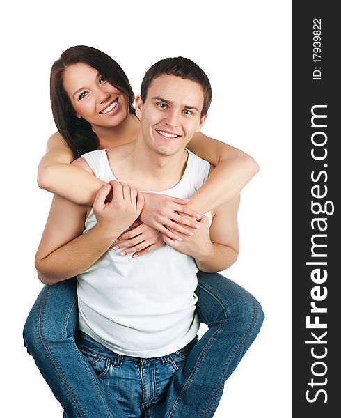 Smiling couple isolated on a white background