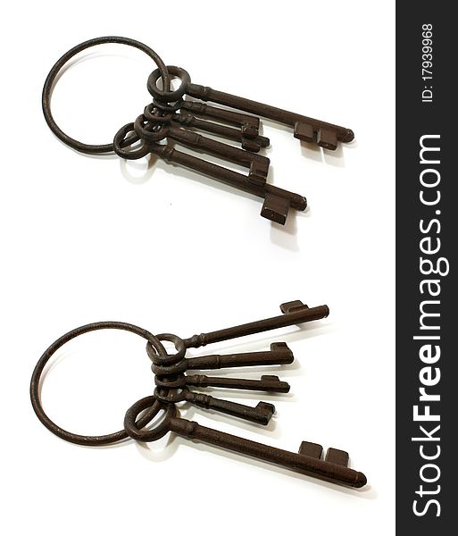 Bunch Of Big Old Metal Keys Isolated On White