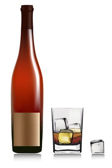 Bottle And Lass With Whiskey And Ice Cubes. Royalty Free Stock Image Bottle And Lass With Whiskey And Ice Cubes. Royalty Free Stock Image